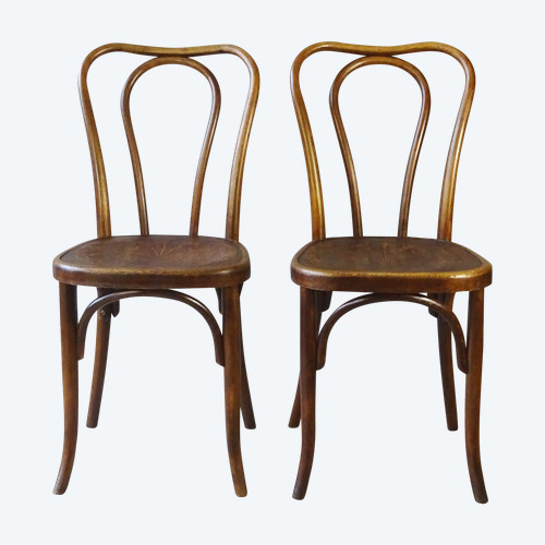 Due sedie FISCHEL, N°98 1/2, 1910, bistrot, sedute in legno. niente Thonet