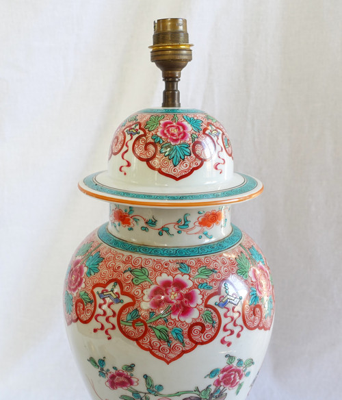 Potiche-Lampe aus chinesischem Famille-Rose-Porzellan und vergoldeter Bronze aus der Zeit Napoleons III