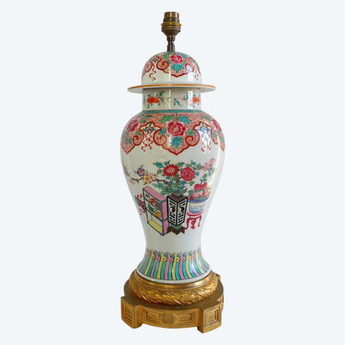 Potiche-Lampe aus chinesischem Famille-Rose-Porzellan und vergoldeter Bronze aus der Zeit Napoleons III