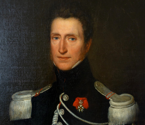 Großes Porträt eines Hauptmanns eines Kürassieroffiziers des Kaiserreichs, Öl auf Leinwand um 1820