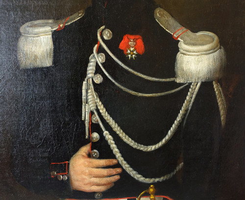 Großes Porträt eines Hauptmanns eines Kürassieroffiziers des Kaiserreichs, Öl auf Leinwand um 1820
