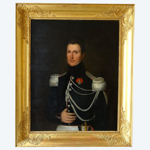 Großes Porträt eines Hauptmanns eines Kürassieroffiziers des Kaiserreichs, Öl auf Leinwand um 1820