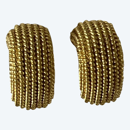 5261- Boucles d'Oreilles Fils d'Or Jaune Torsadé