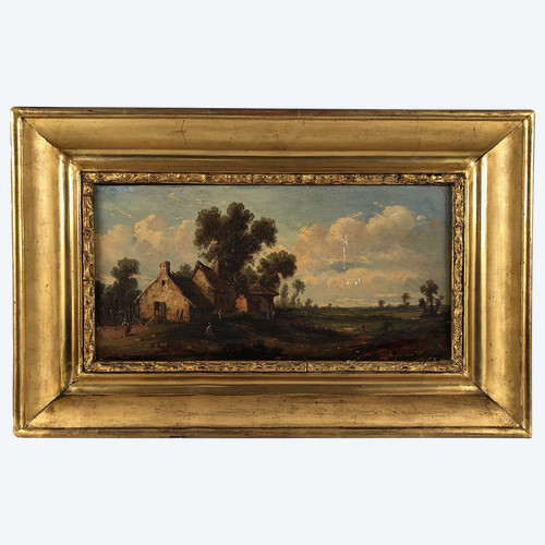 Godchaux. Olio su tavola, paesaggio animato. 19esimo secolo