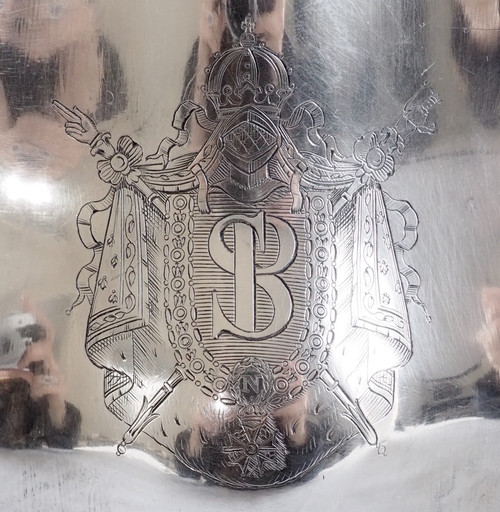 Campana con Stemma Imperiale di Christofle, metallo argentato - periodo Napoleone III
