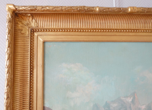 Emile Godchaux: large mountain painting - oil on canvas - 82.5cm x 113.5cm
