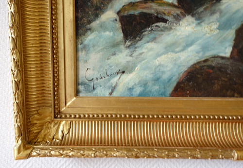 Emile Godchaux: large mountain painting - oil on canvas - 82.5cm x 113.5cm