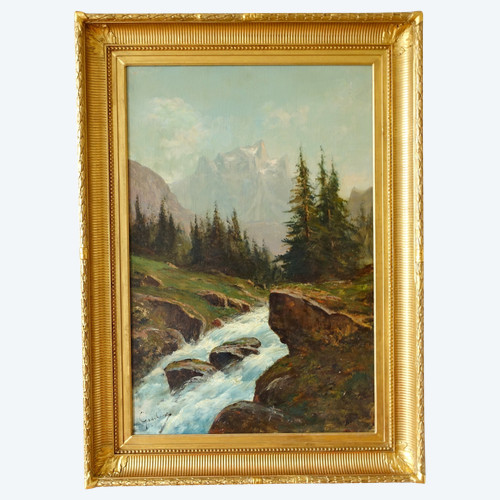Emile Godchaux: large mountain painting - oil on canvas - 82.5cm x 113.5cm