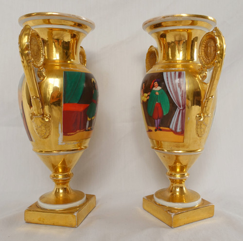 Paire de vases d'ornement Empire en porcelaine de Paris - époque Restauration