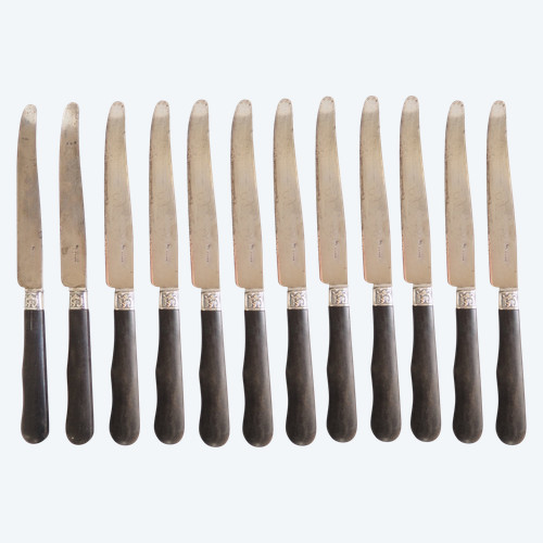 Lépine in Lyon: set of 12 Louis XVI style table knives in ebony and solid silver
