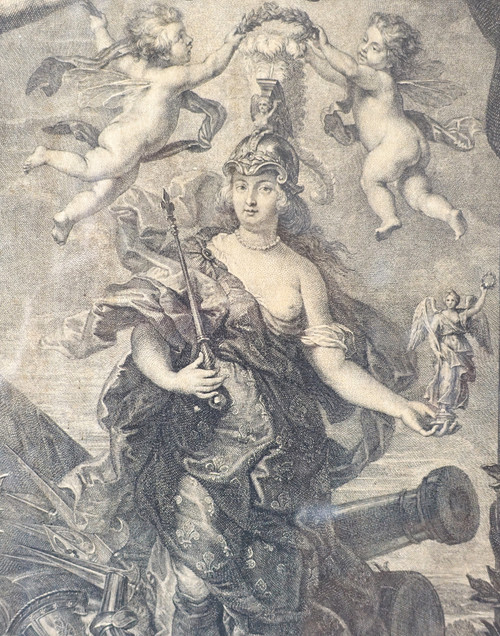 Royalist engraving from the Louis XIII period: allegory of the Kingdom of France, early 17th century