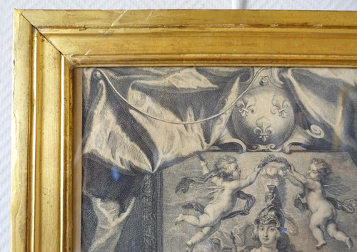 Royalist engraving from the Louis XIII period: allegory of the Kingdom of France, early 17th century