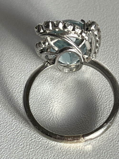 5299- Bague Or Gris Topaze Diamants