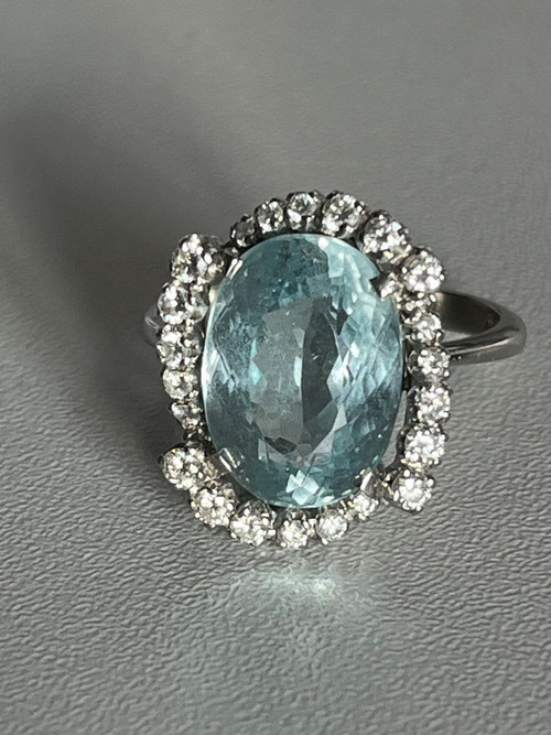 5299- Bague Or Gris Topaze Diamants