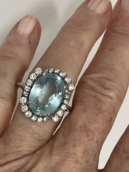 5299- Bague Or Gris Topaze Diamants