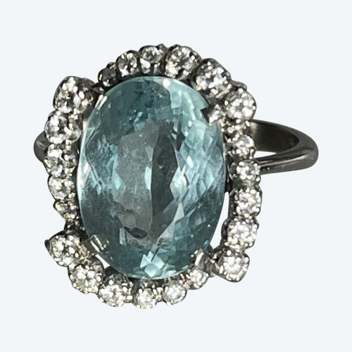 5299- Bague Or Gris Topaze Diamants