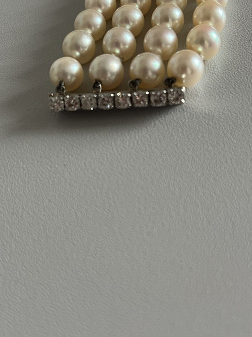 5329- Bracciale 4 fili di perle con barre di diamanti