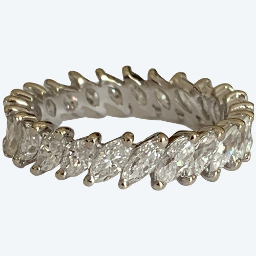 3081- Amerikanischer Trauring aus Weißgold mit Navette-Diamanten 2,50 ct