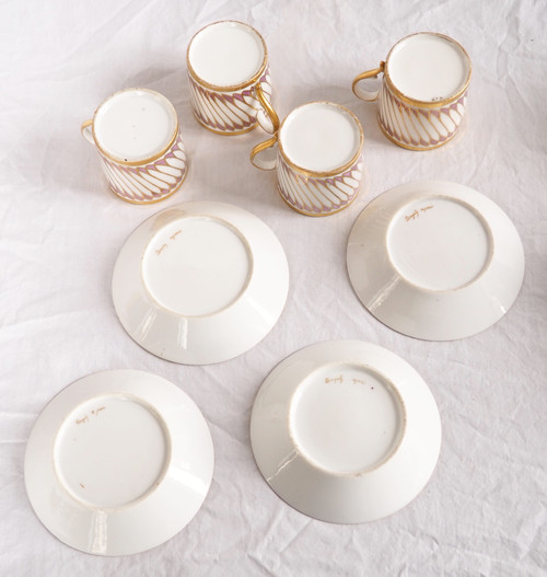 Dagoty: series of 4 litron-shaped coffee cups in Paris porcelain, Empire period