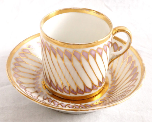 Dagoty: series of 4 litron-shaped coffee cups in Paris porcelain, Empire period
