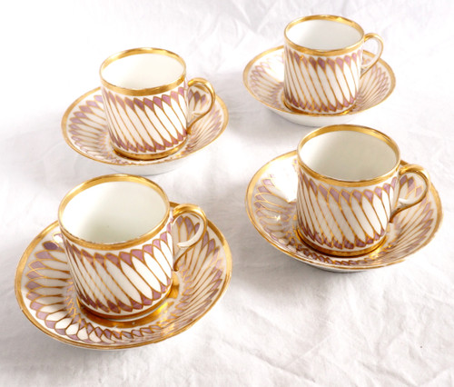 Dagoty: series of 4 litron-shaped coffee cups in Paris porcelain, Empire period