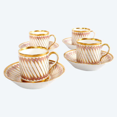Dagoty: series of 4 litron-shaped coffee cups in Paris porcelain, Empire period