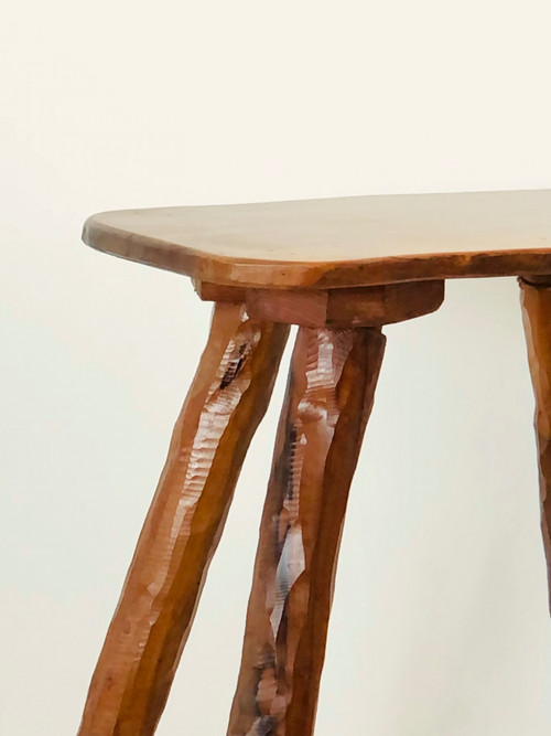 Brutalist stool in olive wood, France 1970s