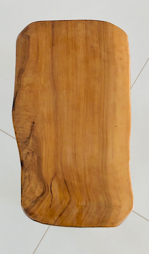 Brutalist stool in olive wood, France 1970s