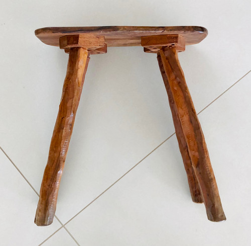 Brutalist stool in olive wood, France 1970s