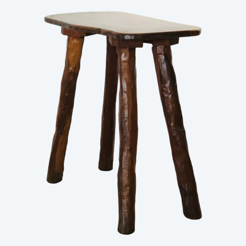 Brutalist stool in olive wood, France 1970s