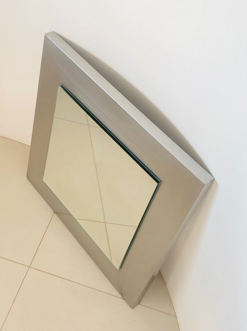 Miroir carré sur base inox, France années 70