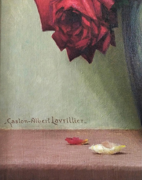 Malerei Öl auf Leinwand Stillleben Rosen von Gaston Albert - Lavrillier