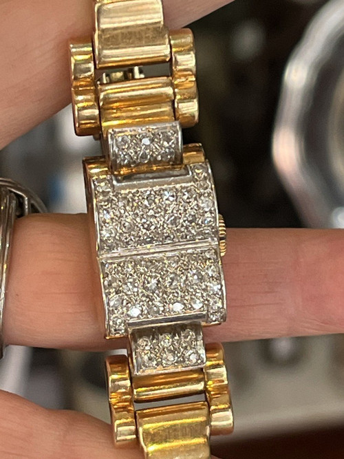 1767- Montre Dame Certina Or Jaune Platine Diamants