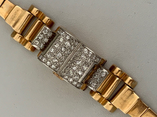 1767- Montre Dame Certina Or Jaune Platine Diamants