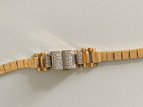 1767- Montre Dame Certina Or Jaune Platine Diamants