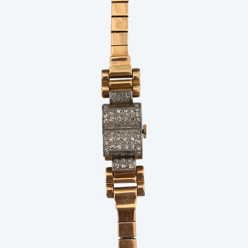 1767- Montre Dame Certina Or Jaune Platine Diamants
