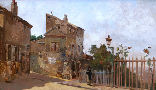 Jean d'ALHEIM, Femme à l'ombrelle cheminant à Montmartre