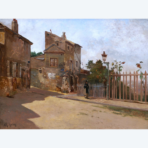 Jean d'ALHEIM, Femme à l'ombrelle cheminant à Montmartre