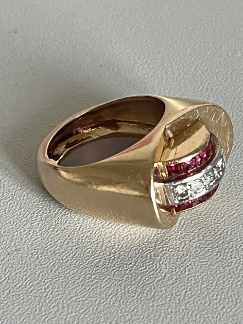 5385 - Anello con serbatoio in oro rosa e platino con rubino