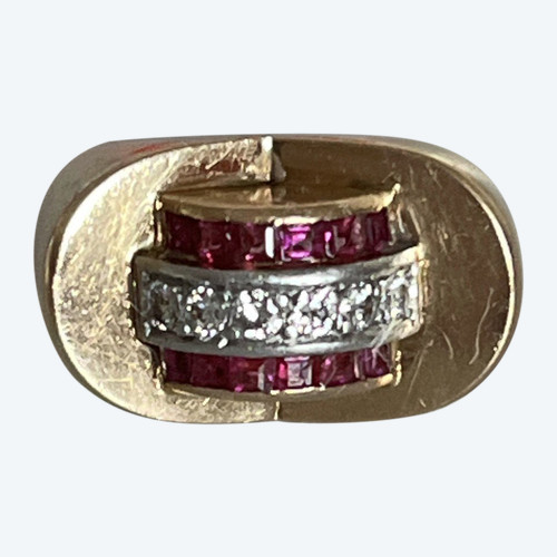 5385 - Anello con serbatoio in oro rosa e platino con rubino