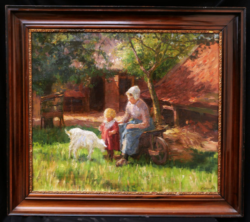 Bernard Jean Corneille POTHAST, Bäuerin und ihre Tochter in einem sonnigen Bauernhof