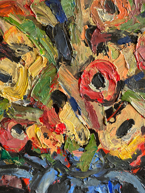 Pierre Ambrogiani (1906-1985) Oil On Canvas - Bouquet De Fleurs Au Vase Bleu