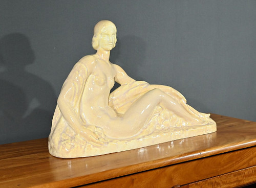 Scultura Art Déco "Giovane donna tra i fiori", Odyv, Manifattura Berlot-Mussier - 1930