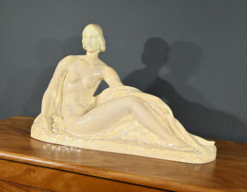 Scultura Art Déco "Giovane donna tra i fiori", Odyv, Manifattura Berlot-Mussier - 1930