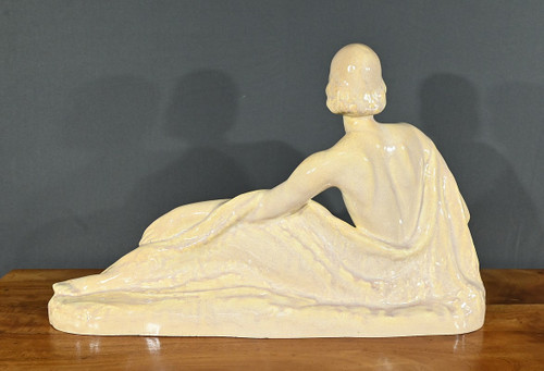 Scultura Art Déco "Giovane donna tra i fiori", Odyv, Manifattura Berlot-Mussier - 1930