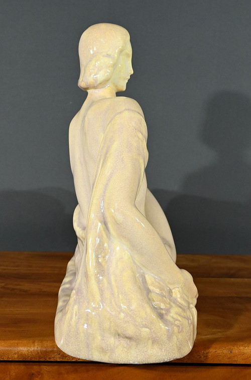 Scultura Art Déco "Giovane donna tra i fiori", Odyv, Manifattura Berlot-Mussier - 1930