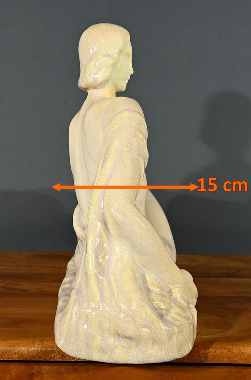 Scultura Art Déco "Giovane donna tra i fiori", Odyv, Manifattura Berlot-Mussier - 1930