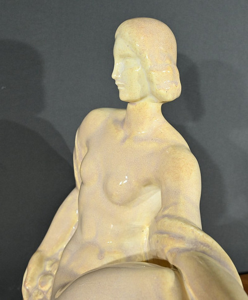 Scultura Art Déco "Giovane donna tra i fiori", Odyv, Manifattura Berlot-Mussier - 1930