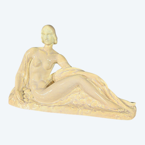Scultura Art Déco "Giovane donna tra i fiori", Odyv, Manifattura Berlot-Mussier - 1930
