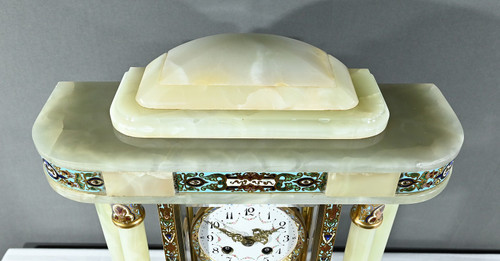 Onyx and Enamel Column Clock, Napoleon III - Mid-19th century
